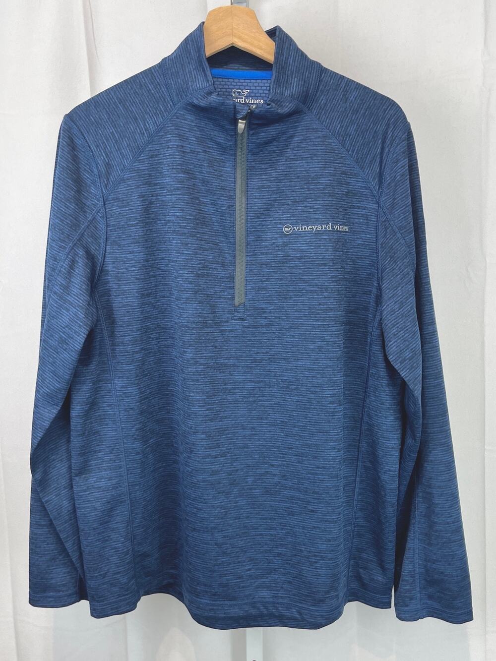 VINEYARD VINES Performance Striped Sankaty 1/2 Zip Pullover Top Golf Logo Blue M